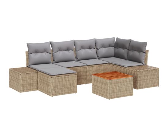 vidaXL Zestaw Sofowy do Ogrodu 7 Części z Poduszkami Beżowy Polirattan Akacja Dārza mēbeļu komplekti