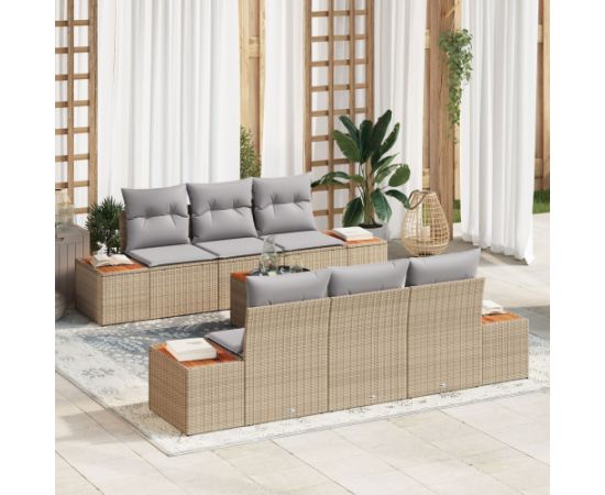 vidaXL Zestaw sof ogrodowych  w składzie 7 elementów Beżowy Polirattan Akacja Dārza mēbeļu komplekti