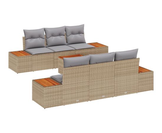 vidaXL Zestaw sof ogrodowych  w składzie 7 elementów Beżowy Polirattan Akacja Dārza mēbeļu komplekti