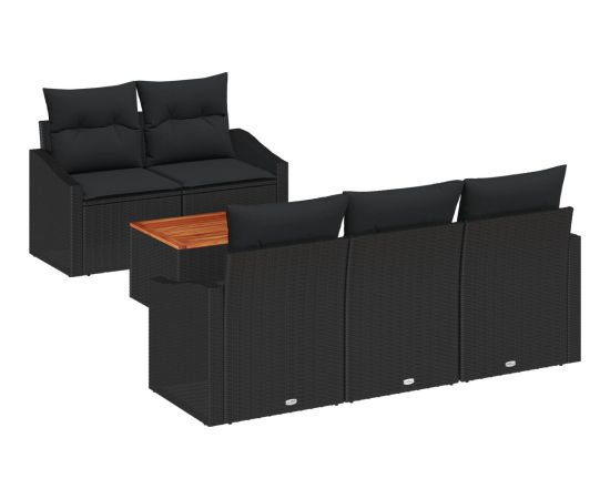 vidaXL Zestaw sofy ogrodowej  6-elementowy z poduszkami czarny polirattan akacja Dārza mēbeļu komplekti