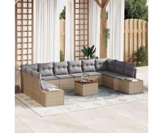 vidaXL Zestaw 11-częściowy Sofy Ogrodowej z Poduszkami Beżowej Poly Rattan Dārza mēbeļu komplekti