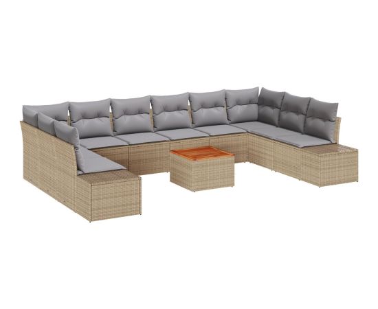 vidaXL Zestaw 11-częściowy Sofy Ogrodowej z Poduszkami Beżowej Poly Rattan Dārza mēbeļu komplekti