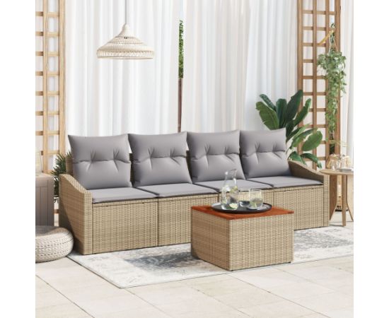 vidaXL 5-Częściowy Zestaw Sof Ogrodowych z Poduszkami Beżowy Polirattan Akacja Dārza mēbeļu komplekti