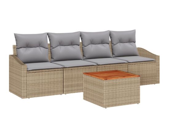 vidaXL 5-Częściowy Zestaw Sof Ogrodowych z Poduszkami Beżowy Polirattan Akacja Dārza mēbeļu komplekti