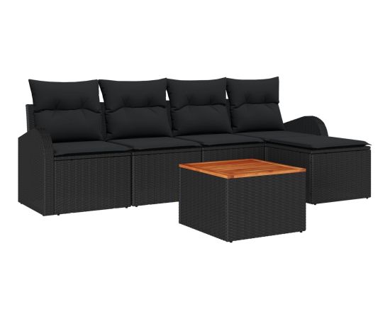 vidaXL 6-częściowy zestaw sof ogrodowych z poduszkami czarny polirattan akacja Dārza mēbeļu komplekti
