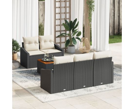 vidaXL 6-częściowy zestaw sof ogrodowych z poduszkami czarny polirattan akacja Dārza mēbeļu komplekti