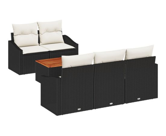 vidaXL 6-częściowy zestaw sof ogrodowych z poduszkami czarny polirattan akacja Dārza mēbeļu komplekti