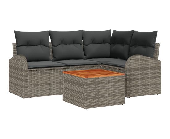 vidaXL Zestaw sofowy  5 elementów z poduszkami szary poli rattan akacja Dārza mēbeļu komplekti