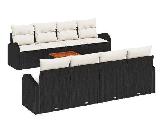 vidaXL Zestaw sof ogrodowych  9-częściowy z poduszkami czarny polirattan akacja Dārza mēbeļu komplekti