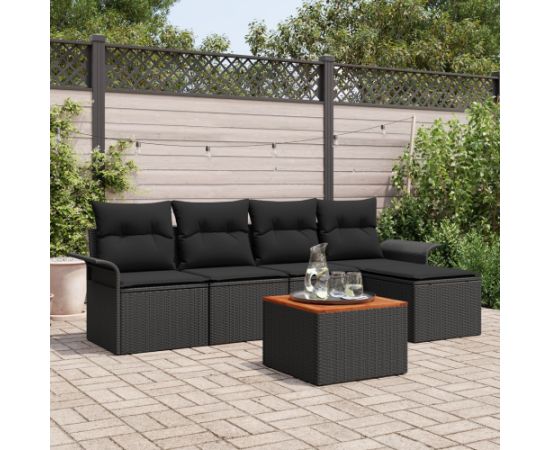 vidaXL Zestaw Sof Ogrodowych  6 Części Czarny i odcień drewna Dārza mēbeļu komplekti