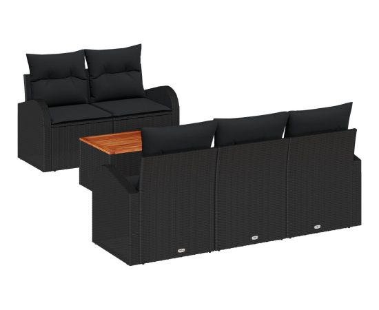 vidaXL 6-częściowy Zestaw Sof Ogrodowych z Poduszkami Czarny Polirattan Akacja Dārza mēbeļu komplekti