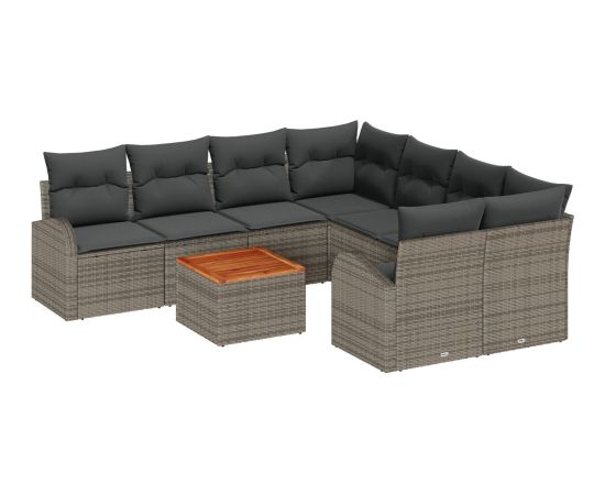 vidaXL 9-częściowy zestaw sof ogrodowych z poduszkami Szary Polirattan Akacja Dārza mēbeļu komplekti