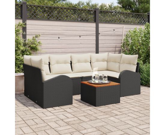 vidaXL Zestaw 7-sof ogrodowych z poduszkami czarny polirattan akacja Dārza mēbeļu komplekti