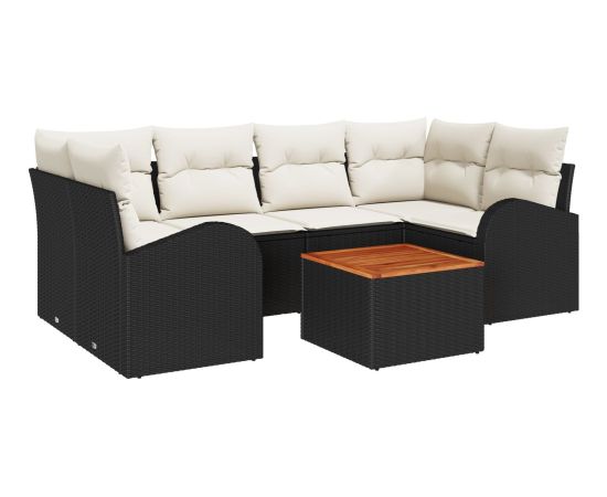 vidaXL Zestaw 7-sof ogrodowych z poduszkami czarny polirattan akacja Dārza mēbeļu komplekti