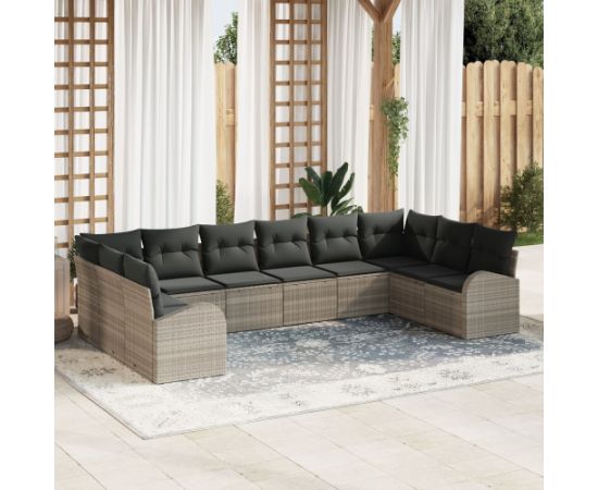 vidaXL Jasnoszary zestaw sof ogrodowych 10-elementowy z poduszkami Dārza mēbeļu komplekti