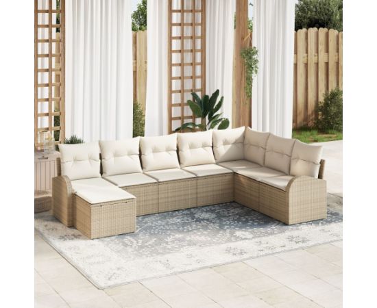 vidaXL Zestaw sof ogrodowych  Zestaw 8 Beżowy Rattan, Poliester Dārza mēbeļu komplekti