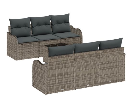 vidaXL 7-elementowy zestaw sof ogrodowych z poduszkami Szary Polirattan Dārza mēbeļu komplekti