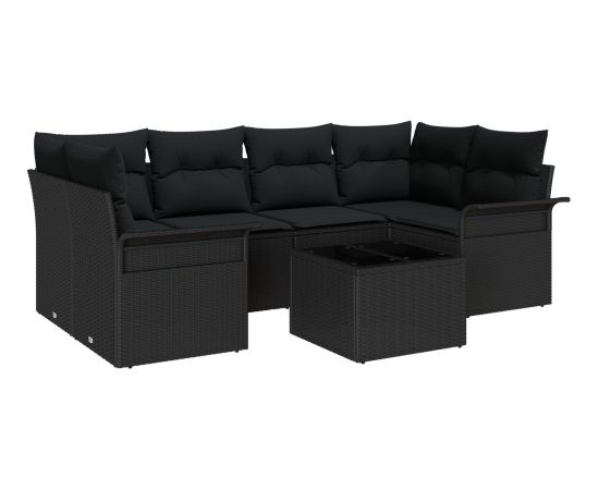 vidaXL Zestaw sofy ogrodowej  z poduszkami czarny poli rattan Dārza mēbeļu komplekti