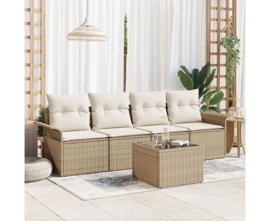 vidaXL Zestaw Sofy Ogrodowej  5 Elementów z Poduszkami Beżowy Polirattan Dārza mēbeļu komplekti