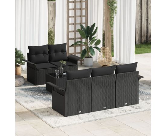 vidaXL Zestaw sof ogrodowych 6-częściowy z poduszkami Czarny Polirattan Dārza mēbeļu komplekti