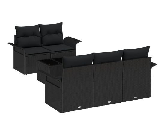 vidaXL Zestaw sof ogrodowych 6-częściowy z poduszkami Czarny Polirattan Dārza mēbeļu komplekti