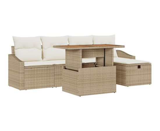 vidaXL Zestaw 6-częściowy sof ogrodowych z poduszkami Beżowy Polirattan Dārza mēbeļu komplekti