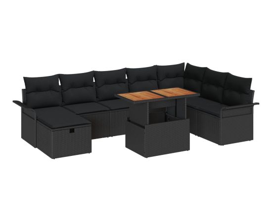 vidaXL 9-częściowy zestaw sof ogrodowych z poduszkami czarny polirattan Dārza mēbeļu komplekti