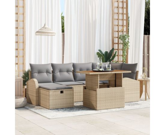 vidaXL Zestaw 7-częściowych sof ogrodowych z poduszkami Beżowe Polirattan Dārza mēbeļu komplekti