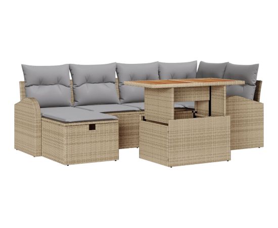 vidaXL Zestaw 7-częściowych sof ogrodowych z poduszkami Beżowe Polirattan Dārza mēbeļu komplekti