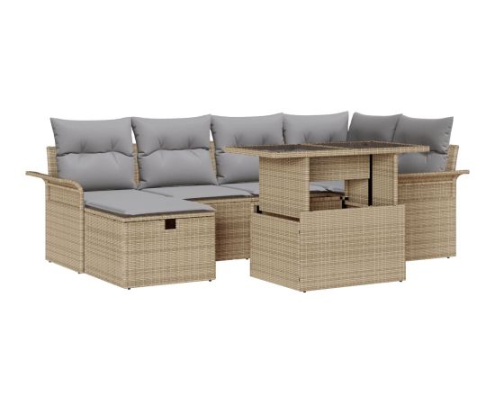 vidaXL 7-częściowy zestaw sof ogrodowych z poduszkami beżowego polirattanu Dārza mēbeļu komplekti