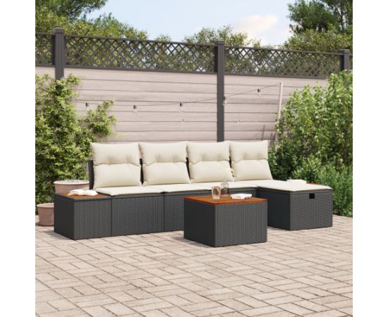 vidaXL Zestaw sof ogrodowych  6-częściowy z poduszkami Czarny Polirattan Dārza mēbeļu komplekti