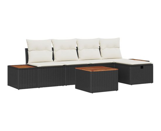 vidaXL Zestaw sof ogrodowych  6-częściowy z poduszkami Czarny Polirattan Dārza mēbeļu komplekti