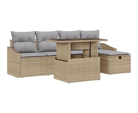 vidaXL 6-częściowy zestaw sof ogrodowych z poduszkami w beżowym polirattan Dārza mēbeļu komplekti