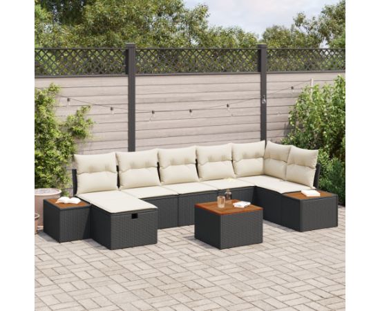 vidaXL 8-częściowy zestaw sof ogrodowych z poduszkami czarny polirattan Dārza mēbeļu komplekti