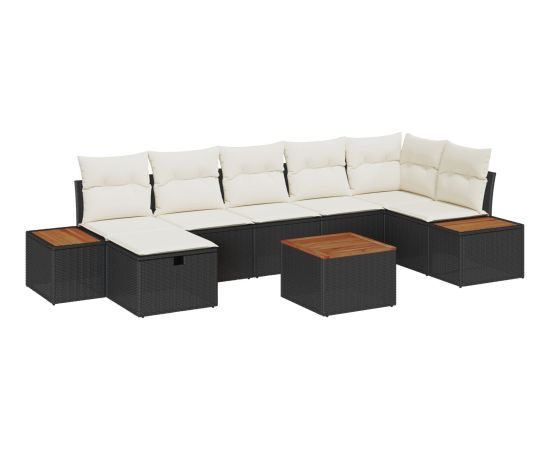 vidaXL 8-częściowy zestaw sof ogrodowych z poduszkami czarny polirattan Dārza mēbeļu komplekti