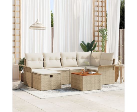 vidaXL Zestaw 7 Sof Ogrodowych z Poduszkami Beżowy Rattan Polimerowy Dārza mēbeļu komplekti