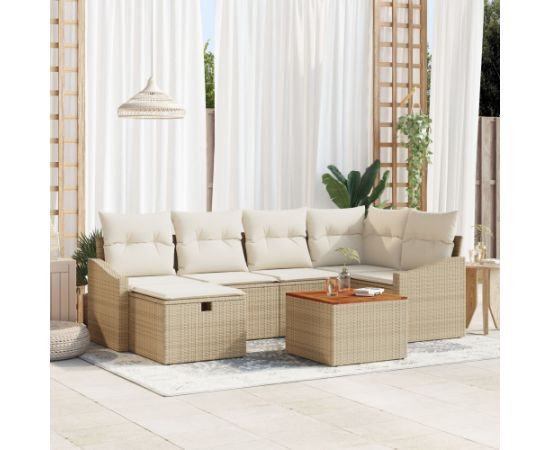 vidaXL Zestaw Sof do Ogrodu 7 Części z Poduszkami Beżowy Polirattan Dārza mēbeļu komplekti