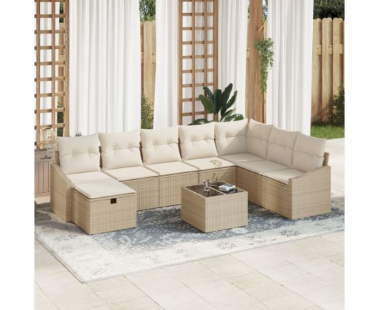 vidaXL 9-częściowy zestaw sof ogrodowych z poduszkami w beżowym rattanie Dārza mēbeļu komplekti