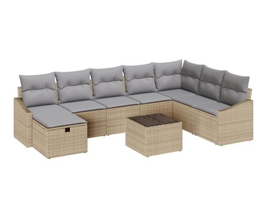 vidaXL 9-częściowy zestaw sof ogrodowych z poduszkami w beżowym polirattan Dārza mēbeļu komplekti