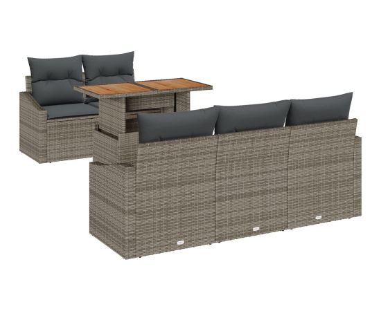 vidaXL 6-częściowy zestaw sof ogrodowych z poduszkami szary technorattan Dārza mēbeļu komplekti