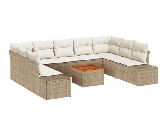 vidaXL Zestaw Sofy Ogrodowej  10 Części z Poduszkami Beżowy Rattan Dārza mēbeļu komplekti