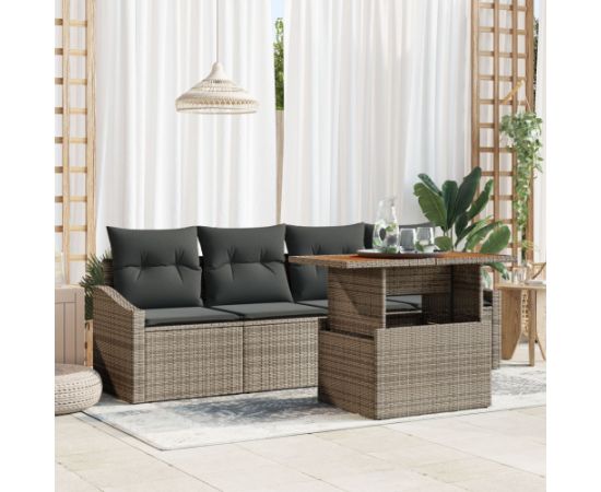 vidaXL 5-częściowy zestaw ogrodowy z poduszkami szary polirattan Dārza mēbeļu komplekti