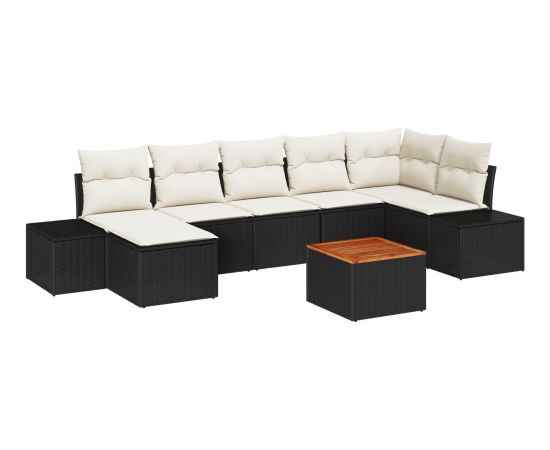 vidaXL 8-elementowy zestaw sof ogrodowych z poduszkami Czarno polirattanowy Akacja Dārza mēbeļu komplekti