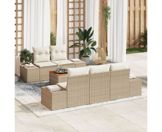 vidaXL Zestaw 6 elementów sof ogrodowych  z poduszkami Beżowy Rattan Akacja Dārza mēbeļu komplekti