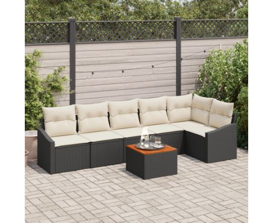 vidaXL 7-częściowy zestaw sof do ogrodu z poduszkami czarny polirattan akacja Dārza mēbeļu komplekti