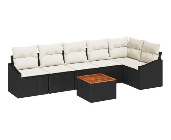 vidaXL 7-częściowy zestaw sof do ogrodu z poduszkami czarny polirattan akacja Dārza mēbeļu komplekti