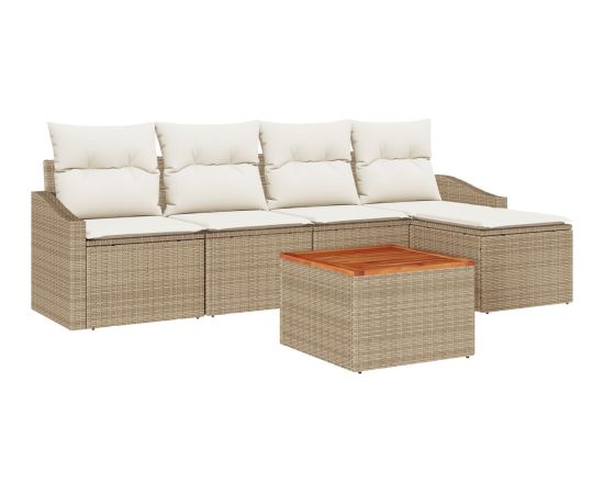 vidaXL Zestaw 6 Elementów Sof Ogrodowych z Poduszkami Beżowy Polirattan Akacjowy Dārza mēbeļu komplekti