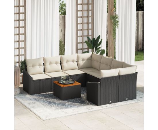 vidaXL 9-częściowy zestaw sof ogrodowych z poduszkami czarny polirattan akacja Dārza mēbeļu komplekti