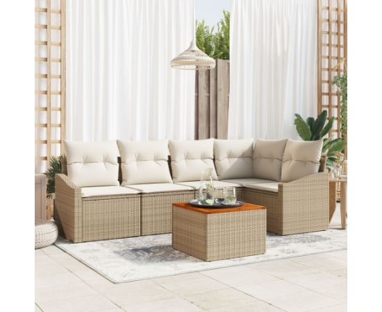 vidaXL Zestaw sof ogrodowych  z poduszkami Beżowy Rattan PE Akacja Dārza mēbeļu komplekti