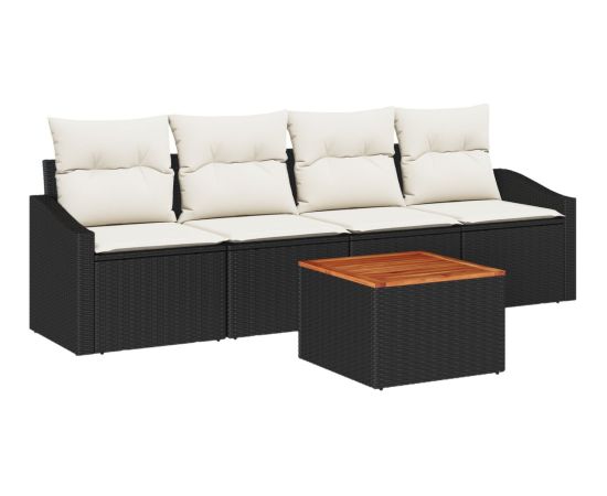 vidaXL Zestaw 5 kawałków sof ogrodowych z poduszkami Czarny Polirattan Akacja Dārza mēbeļu komplekti